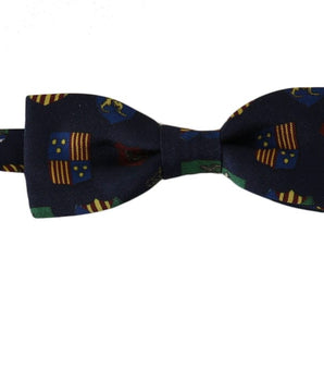 Dolce & Gabbana Exquisite Silk Bow Tie in Blue Flags Print Dolce & Gabbana 