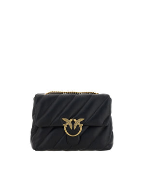 PINKO Black Calf Leather Bos Taurus Shoulder Bag