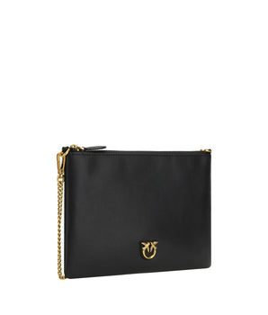 PINKO Black Calf Leather Bos Taurus Shoulder Bag