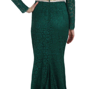 Dolce & Gabbana Emerald Elegance Long Sleeve Floor-Length Dress