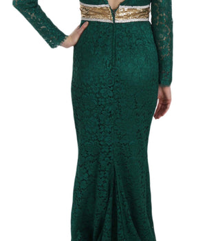 Dolce &amp; Gabbana Vestido largo hasta el suelo de manga larga Emerald Elegance