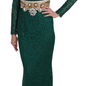 Dolce & Gabbana Emerald Elegance Long Sleeve Floor-Length Dress