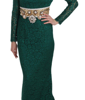 Dolce &amp; Gabbana Vestido largo hasta el suelo de manga larga Emerald Elegance