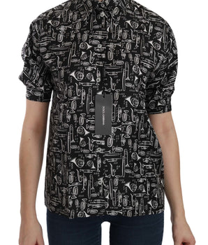 Dolce & Gabbana Black Musical Instrument Collared Blouse Shirt Dolce & Gabbana 