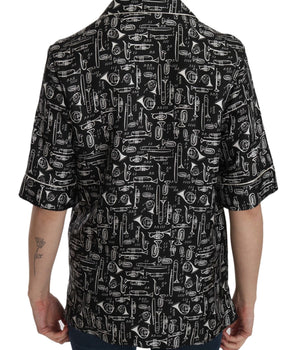 Dolce & Gabbana Black Musical Instrument Print Silk Top Dolce & Gabbana 