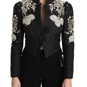 Dolce &amp; Gabbana Elegante chaqueta barroca negra plateada