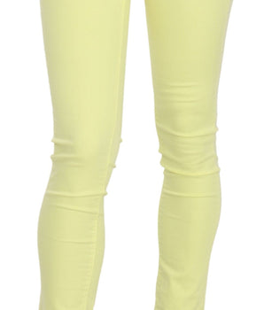 PINKO Yellow Cotton Stretch Low Waist Skinny Casual Trouser Pants PINKO 