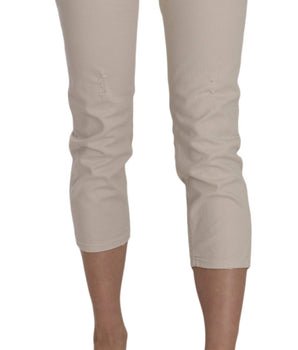 Dondup Beige Cotton Stretch Low Waist Skinny Cropped Capri Jeans Dondup 