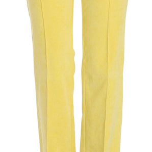 Just Cavalli Chic Yellow Corduroy Mid Waist Pants