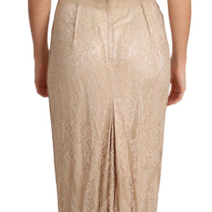 Dolce &amp; Gabbana Elegante vestido tubo beige hasta el suelo