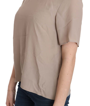 Dolce & Gabbana Elegant Beige Silk Blend Crew Neck Blouse Dolce & Gabbana 