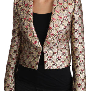 Dolce &amp; Gabbana Glittering Gold Floral Sequined Blazer Jacket