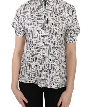 Dolce & Gabbana Trumpet Print Button Front Silk Top Blouse Dolce & Gabbana 