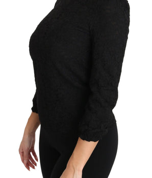 Dolce & Gabbana Elegant Black Floral Crewneck Blouse Dolce & Gabbana 