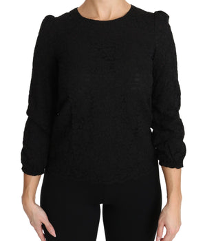 Dolce & Gabbana Elegant Black Floral Crewneck Blouse Dolce & Gabbana 