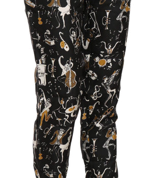 Dolce & Gabbana Black Jazz Club Print High Waist Tapered Pants Dolce & Gabbana 