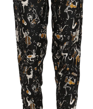 Dolce & Gabbana Black Jazz Club Print High Waist Tapered Pants Dolce & Gabbana 