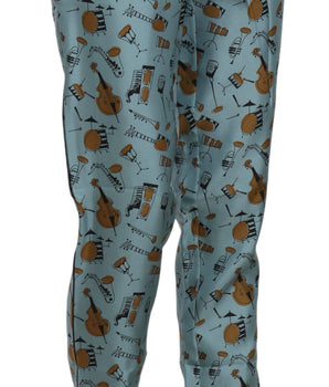 Dolce &amp; Gabbana High Waist Tapered Silk Pants in Blue Print