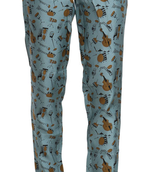 Dolce &amp; Gabbana High Waist Tapered Silk Pants in Blue Print