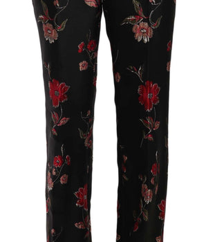 Dolce & Gabbana Floral Print Black Boot Cut Trouser Pants Dolce & Gabbana 