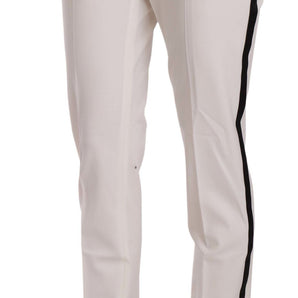 Dolce &amp; Gabbana Elegant White Stripe Wool Tapered Trousers