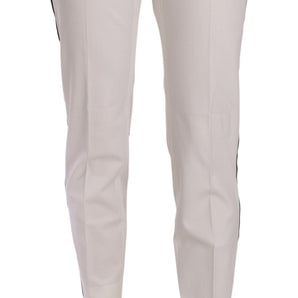 Dolce &amp; Gabbana Elegant White Stripe Wool Tapered Trousers