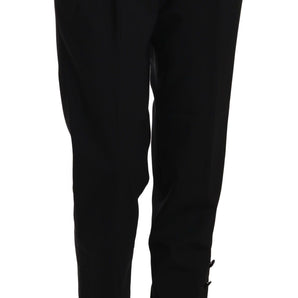 Dolce &amp; Gabbana Elegant Pleated Tapered Black Trousers