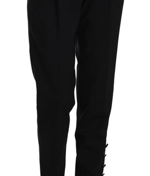 Dolce & Gabbana Black Button Pleated Tapered Trouser Pants Dolce & Gabbana 