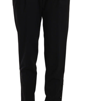 Dolce & Gabbana Black Button Pleated Tapered Trouser Pants Dolce & Gabbana 