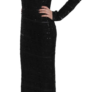 John Richmond Black Silk Sheath Maxi Dress with Sequins