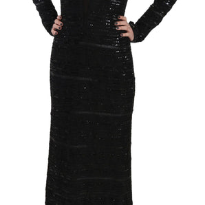 John Richmond Black Silk Sheath Maxi Dress with Sequins