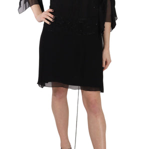 John Richmond Elegant Black Sequined Silk Mini Dress