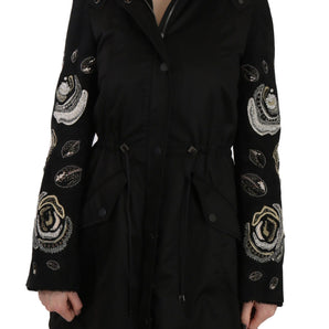 Parka elegante con cuentas negras de John Richmond para mujer