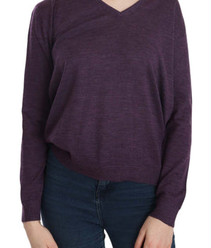 BYBLOS Elegant Purple V-Neck Wool Blouse BYBLOS 