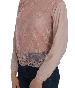 PINK MEMORIES Elegant Pink Lace Boat Neck Blouse PINK MEMORIES 