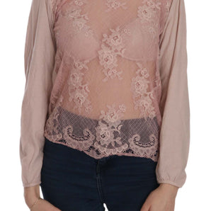 PINK MEMORIES Elegant Pink Lace Boat Neck Blouse