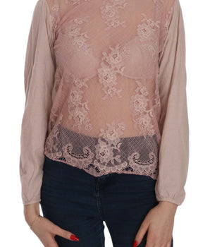 PINK MEMORIES Elegant Pink Lace Boat Neck Blouse PINK MEMORIES 