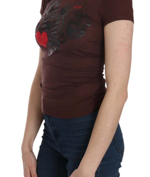 Exte Chic Brown Hearts Print Crew Neck Blouse Exte 