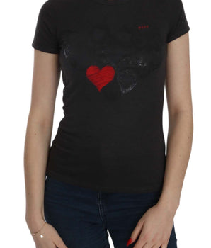 Exte Black Hearts Print Crew Neck Blouse Exte 