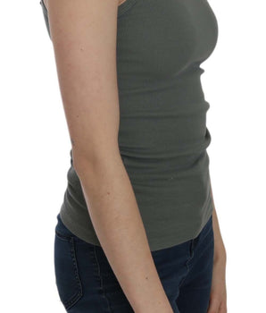 PINK MEMORIES Elegant Round Neck Sleeveless Green Cotton Blouse PINK MEMORIES 