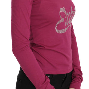 Exte Elegant Pink Crystal Embellished Long Sleeve Top