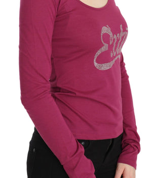 Exte Elegant Pink Crystal Embellished Long Sleeve Top Exte 