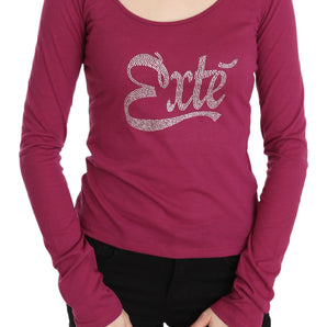 Exte Elegant Pink Crystal Embellished Long Sleeve Top