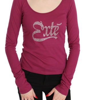 Exte Elegant Pink Crystal Embellished Long Sleeve Top Exte 