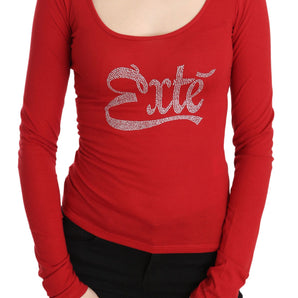 Exte Red Crystal Embellished Long Sleeve Top