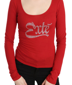 Exte Red Crystal Embellished Long Sleeve Top Exte 