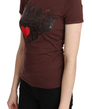 Exte Chic Brown Hearts Printed Short Sleeve Top Exte 