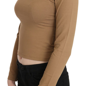 GF Ferre Elegant Brown Long Sleeve Cropped Top