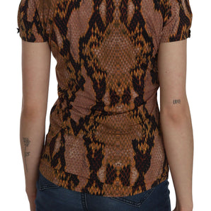 Just Cavalli Alluring Brown Snake Skin Pattern Blouse