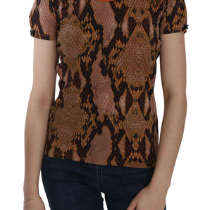 Just Cavalli Alluring Brown Snake Skin Pattern Blouse